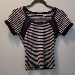 Vintage Striped Short-Sleeve Women's Top - Navy and White
